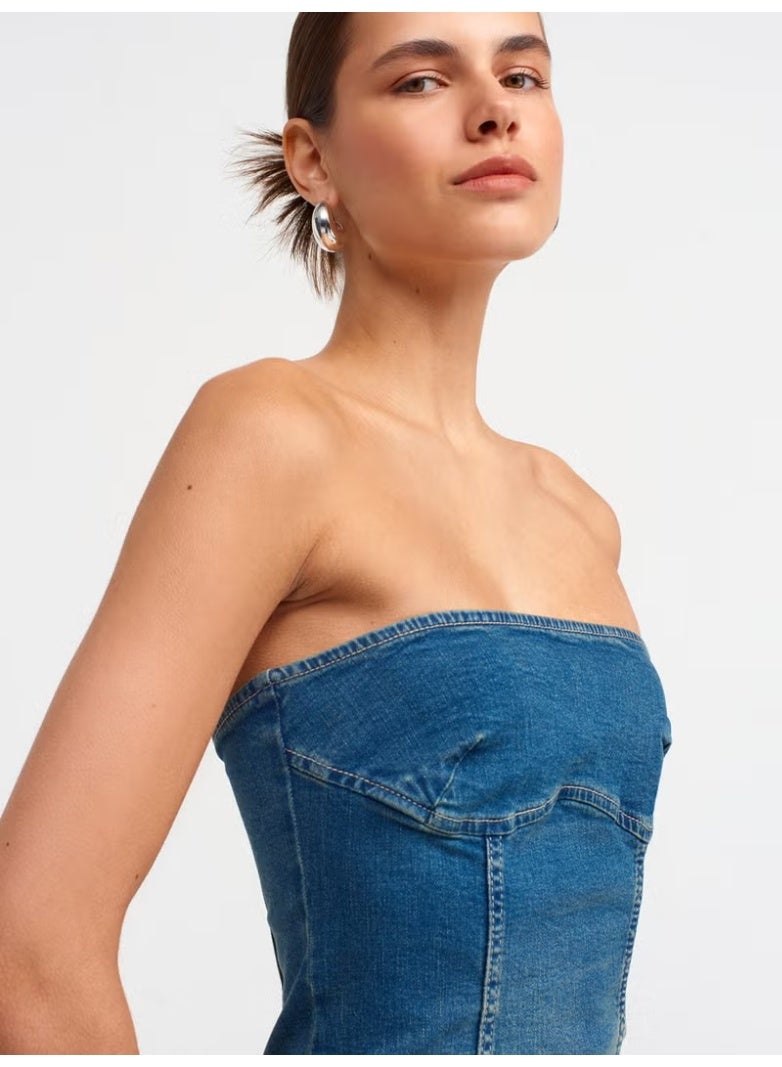 Dilvin Denim Strapless Midi Dress - Image 2